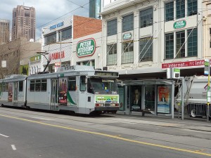 Tram on Swanston Street approaching LaTrobe Street Tram on Swanston Street approaching LaTrobe Street, Melbourne