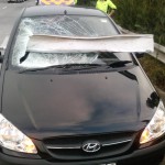 Car damaged by flying debris