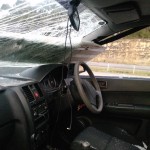 Car damaged by flying debris