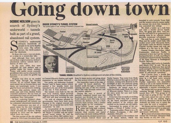 Bradfield Railway Tunnels Article Sun-Herald 5 February 1995