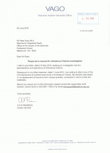 Reply from Victoria Auditor General 30 June 2010